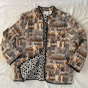 Alfred Dunner Animal Print Quilted Light Jacket Barn Coat Style